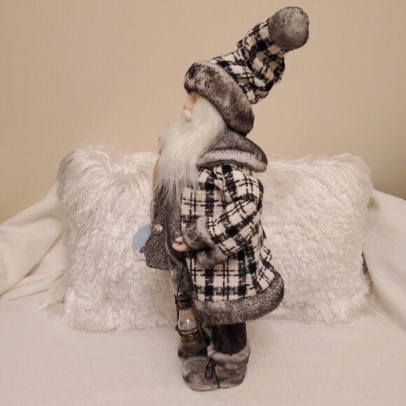 NWT White Pine Free Standing Santa Black White Plaid Herringbone Holiday Decor - Picture 3 of 17